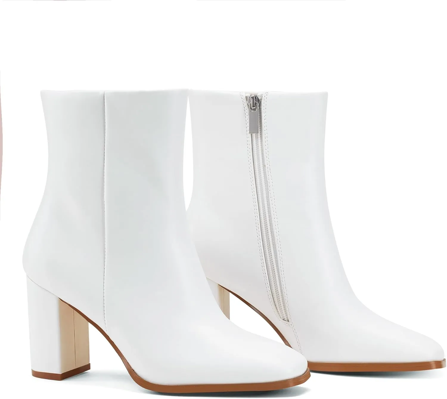 Elisabet Tang Women Ankle Boots 3 Inch Chunky Heel Side Zipper Ankle Booties with Square Toe