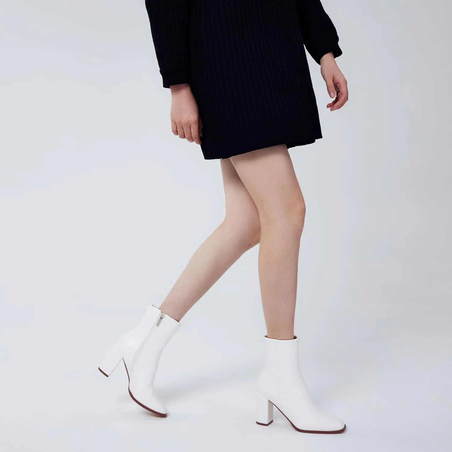 Elisabet Tang Women Ankle Boots 3 Inch Chunky Heel Side Zipper Ankle Booties with Square Toe