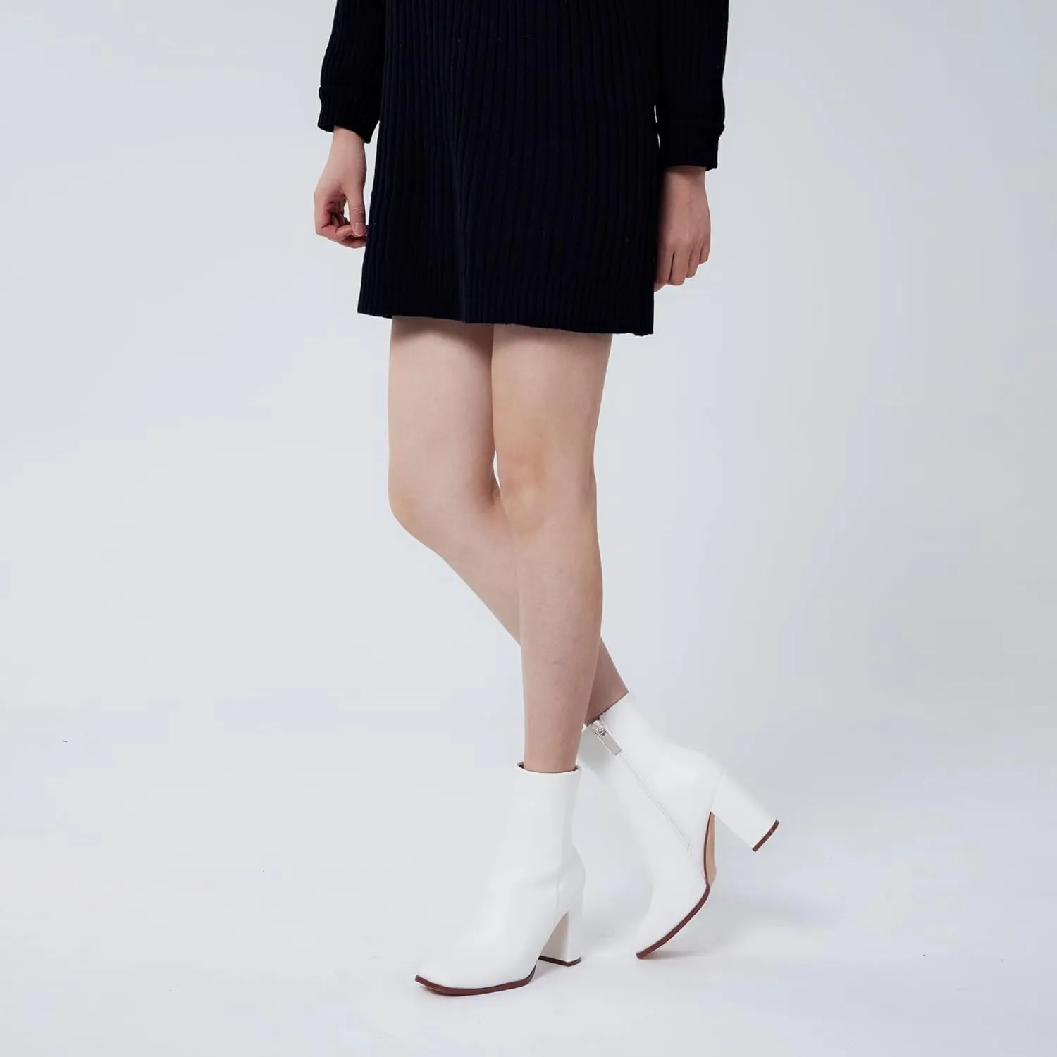 Elisabet Tang Women Ankle Boots 3 Inch Chunky Heel Side Zipper Ankle Booties with Square Toe
