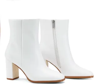 Elisabet Tang Women Ankle Boots 3 Inch Chunky Heel Side Zipper Ankle Booties with Square Toe