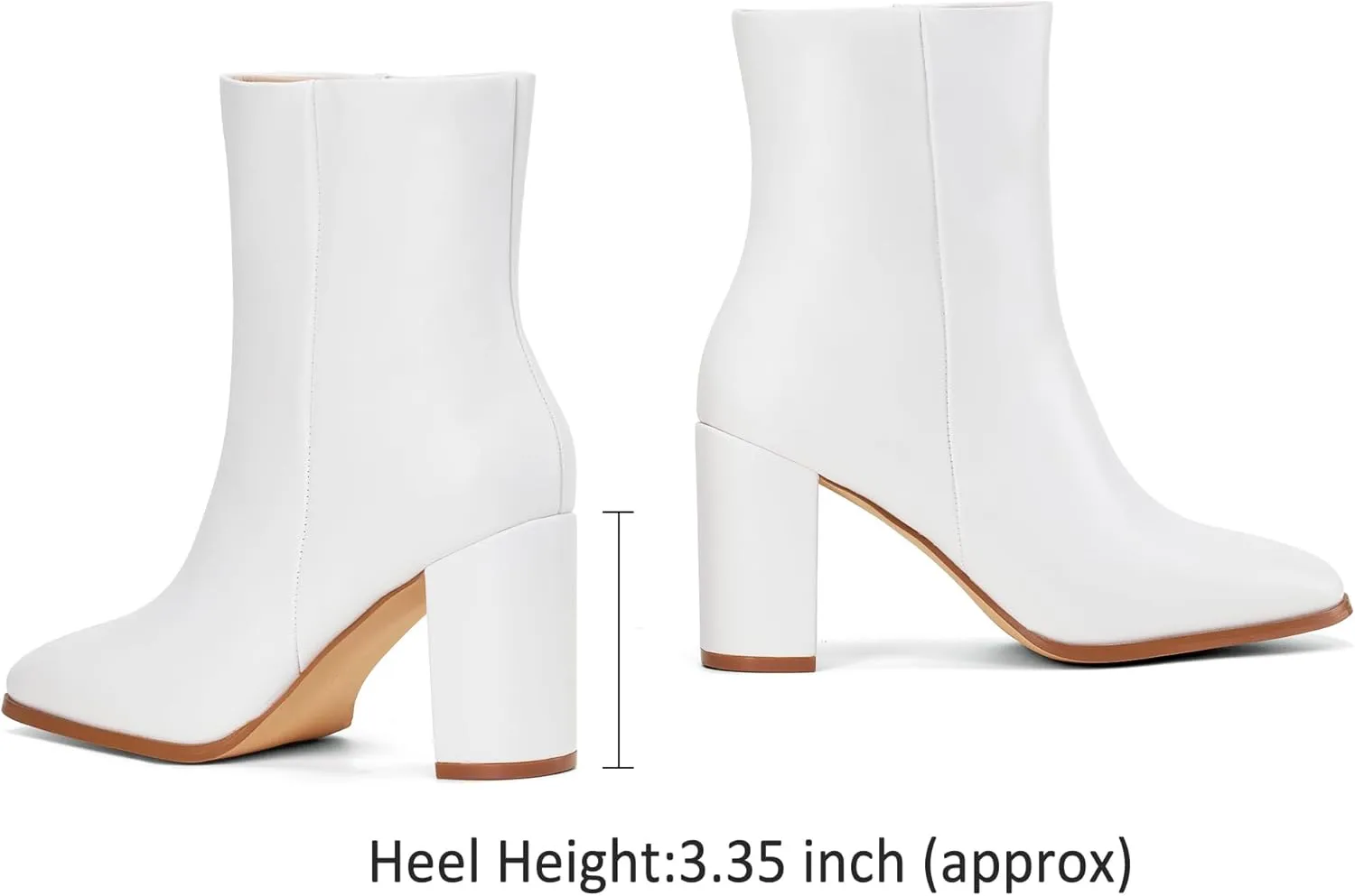 Elisabet Tang Women Ankle Boots 3 Inch Chunky Heel Side Zipper Ankle Booties with Square Toe