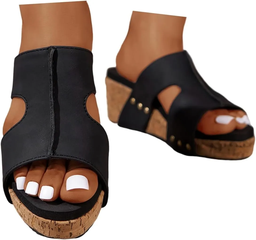 Espadrilles Platform Slides for Women Casual Summer Slide Platform Sandals, Slip On Wedge Sandals Open Toe Espadrilles Slides Dressy High Heel Beach Sandal Comfortable Wedges Shoe Mules, 9.5