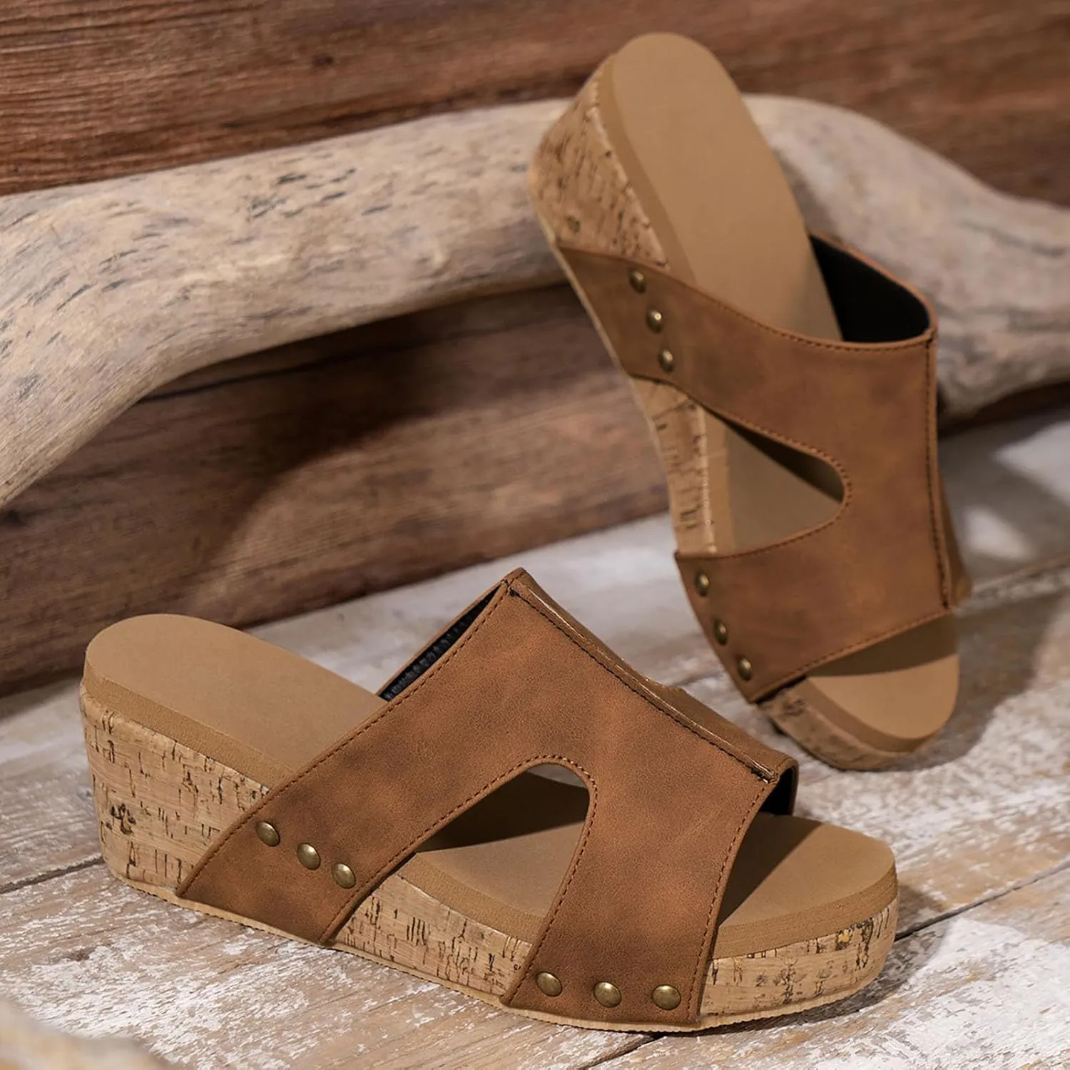 Espadrilles Platform Slides for Women Casual Summer Slide Platform Sandals, Slip On Wedge Sandals Open Toe Espadrilles Slides Dressy High Heel Beach Sandal Comfortable Wedges Shoe Mules, 9.5