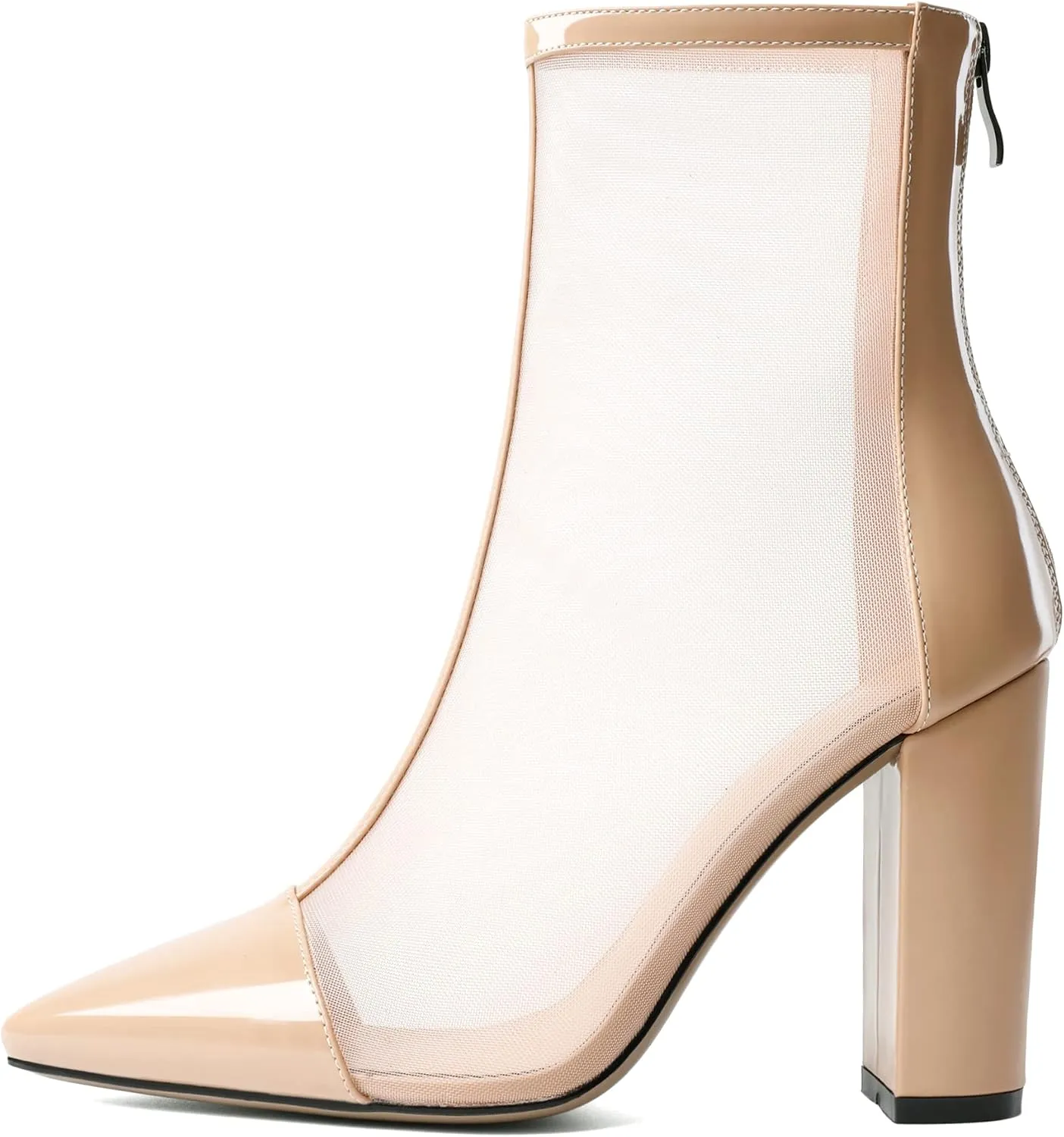 Esvowido Women's Mesh Booties Chunky Heels Pointed Toe High Heel 4 Inch High Top Sandals Zip Summer Sexy Elegant Comfort Fashion Shoes