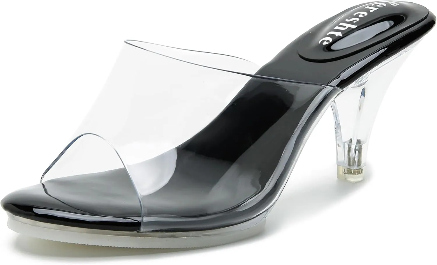 fereshte Women's Clear Heels Sandals Clear Strap Slip On Transparent Kitten Mules
