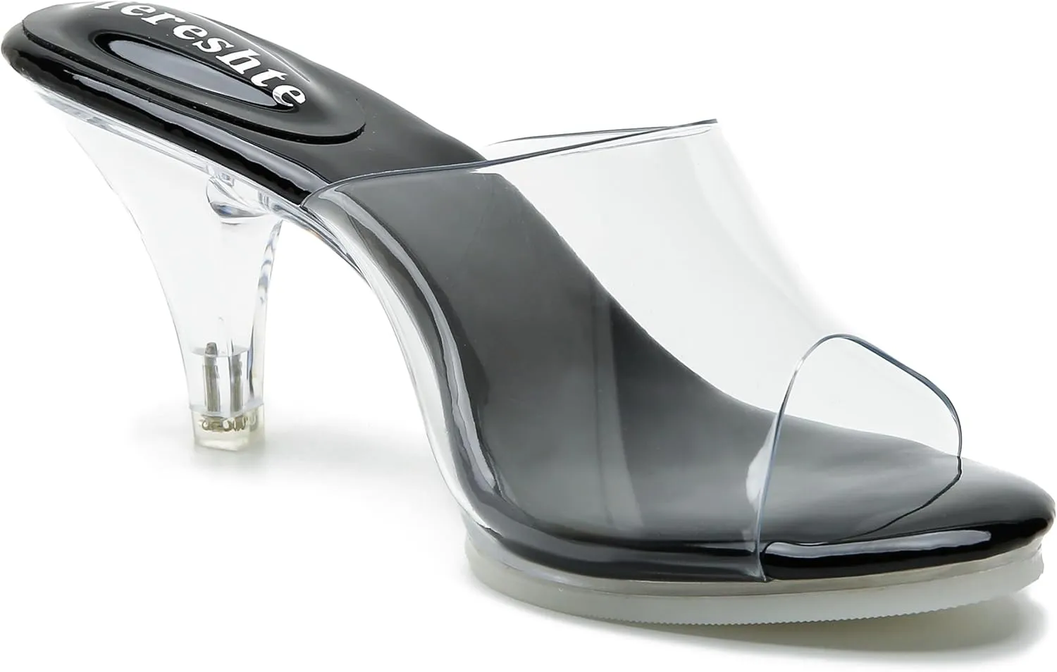fereshte Women's Clear Heels Sandals Clear Strap Slip On Transparent Kitten Mules
