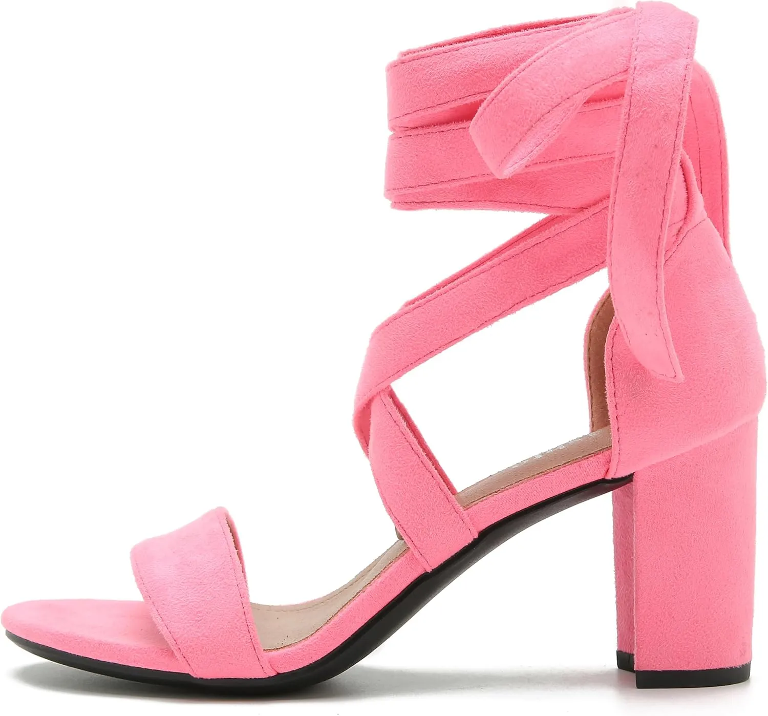 fereshte Women's Strappy Heels Lace Up Heels 3 Inch Chunky Block High Heel Dress Sandals