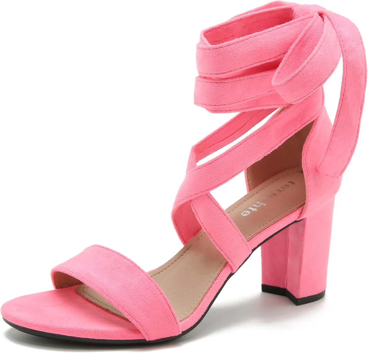 fereshte Women's Strappy Heels Lace Up Heels 3 Inch Chunky Block High Heel Dress Sandals