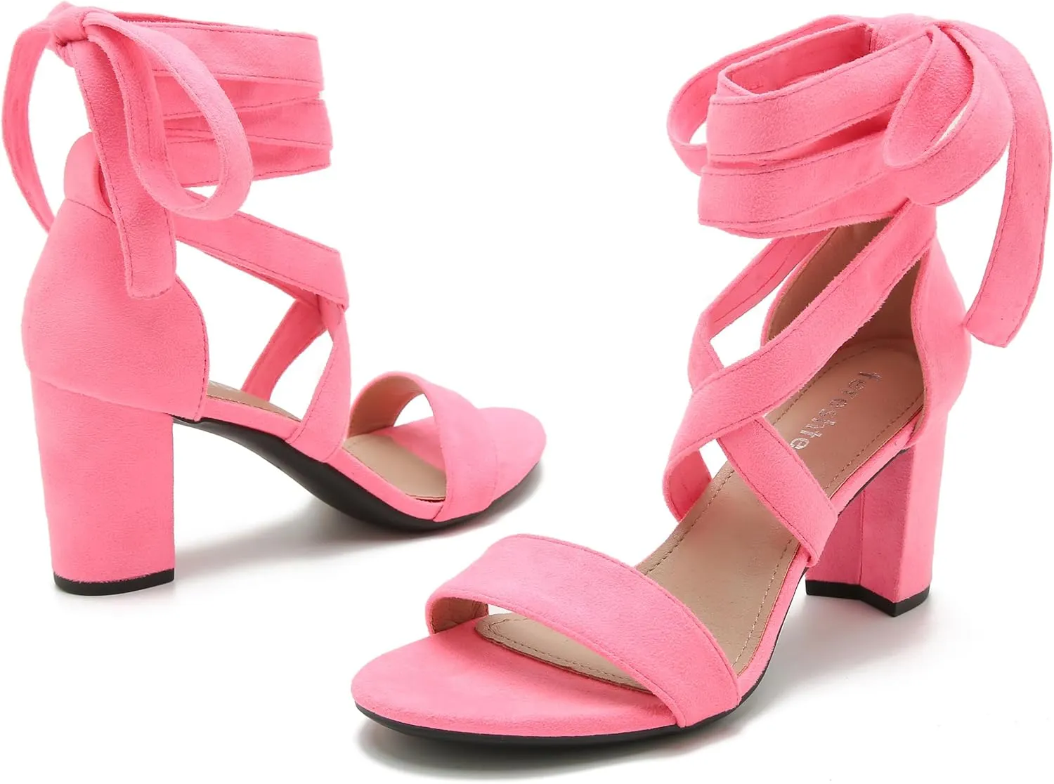 fereshte Women's Strappy Heels Lace Up Heels 3 Inch Chunky Block High Heel Dress Sandals