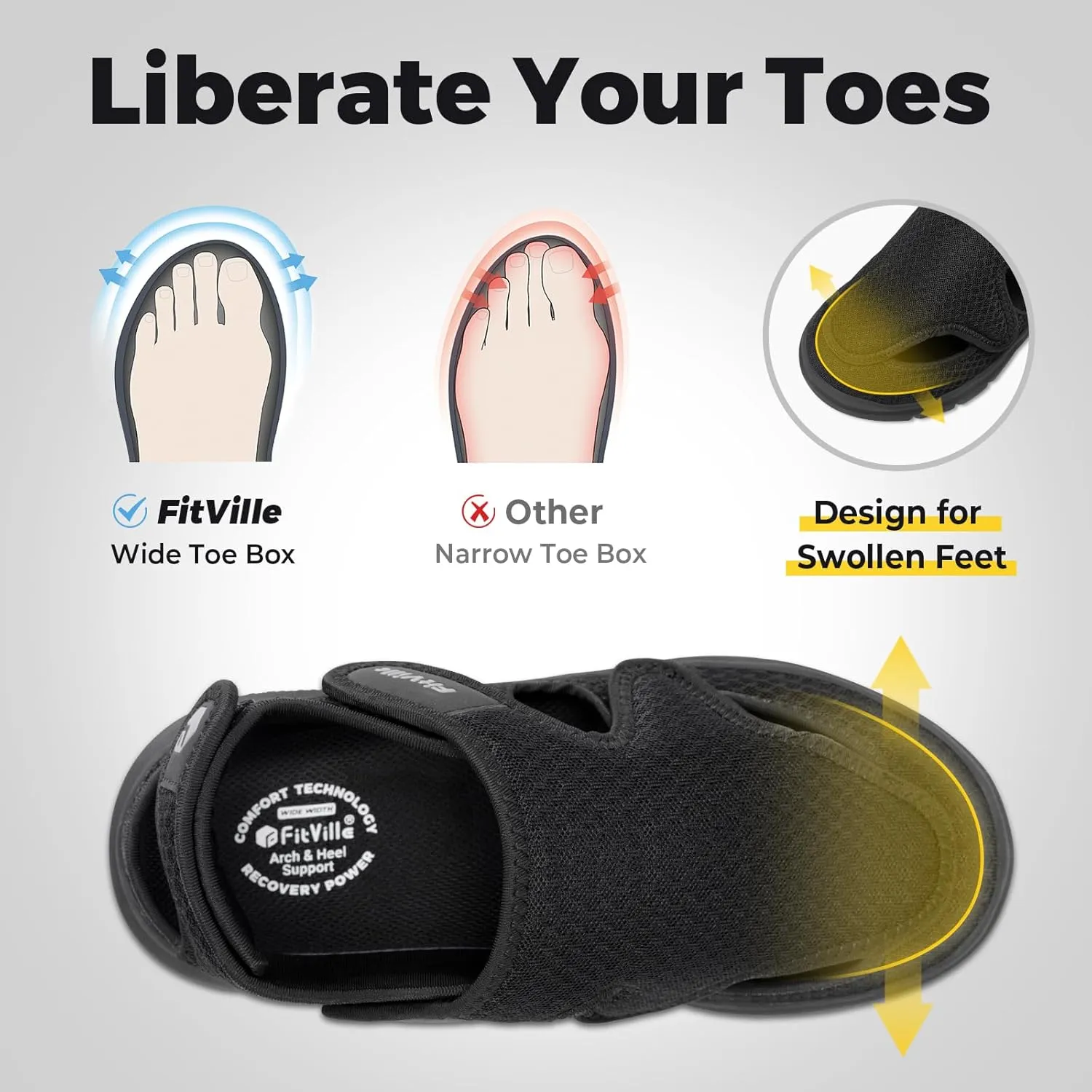 FitVille Diabetic Sandals for Men Extra Wide Diabetic Shoes for Swollen Feet Walking Sandals for Elderly Foot Pain Relief for Plantar Fasciitis