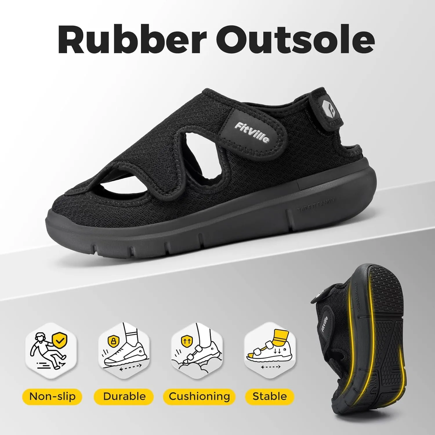FitVille Diabetic Sandals for Men Extra Wide Diabetic Shoes for Swollen Feet Walking Sandals for Elderly Foot Pain Relief for Plantar Fasciitis