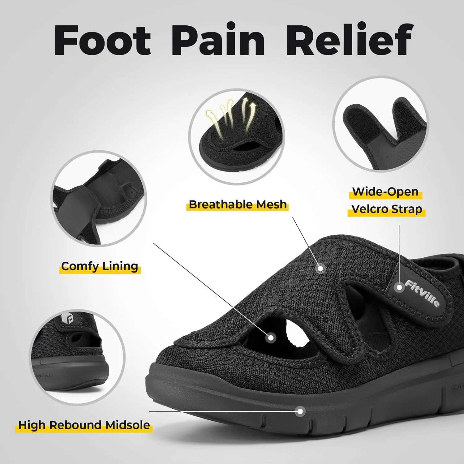 FitVille Diabetic Sandals for Men Extra Wide Diabetic Shoes for Swollen Feet Walking Sandals for Elderly Foot Pain Relief for Plantar Fasciitis