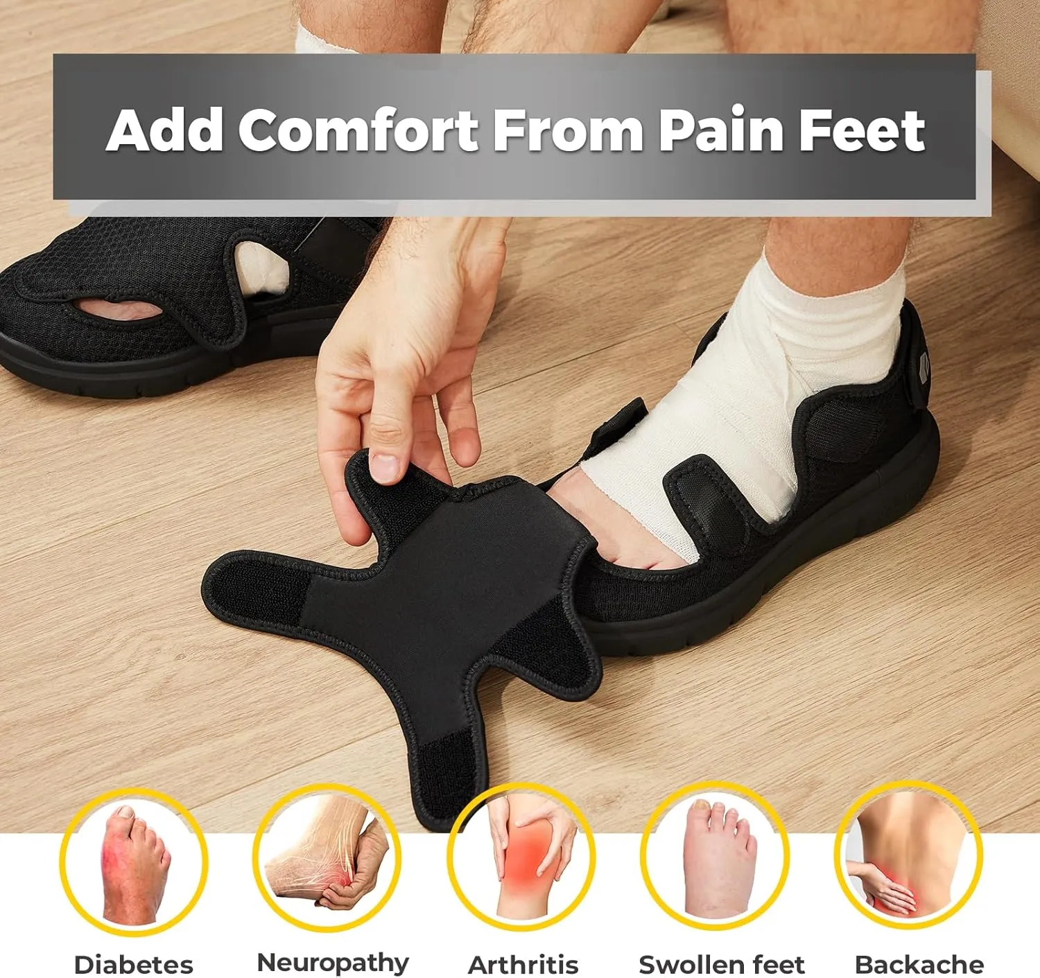 FitVille Diabetic Sandals for Men Extra Wide Diabetic Shoes for Swollen Feet Walking Sandals for Elderly Foot Pain Relief for Plantar Fasciitis