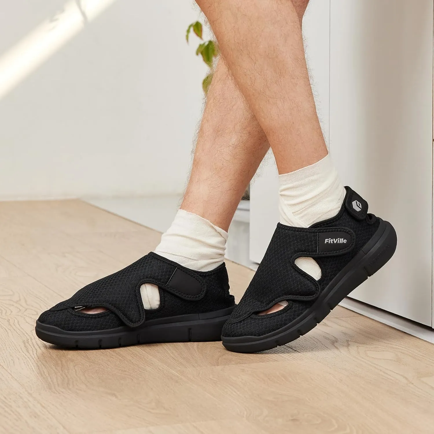 FitVille Diabetic Sandals for Men Extra Wide Diabetic Shoes for Swollen Feet Walking Sandals for Elderly Foot Pain Relief for Plantar Fasciitis