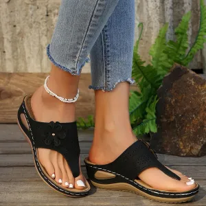 Flip Flops for Women with Arch Support Orthopedic Sandals Comfortable Walking Thong Sandals 3D Hollow Flower Wedge Sandals for Women Casual Slippers Slip On Platform Sandals Dressy Summer Beach Shoes