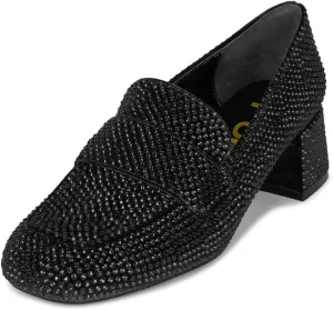 FSJ Women Classic Chunky Block Heel Pumps Round Closed Toe Rhinestone Loafers Slip On Mid Heel Ladies Girls Formal Business Wedding Shoes Size 4-15 US