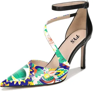 FYS Women Sexy Cross Strap Stiletto High Heel Ankle Strap Pumps Pointed Toe Sandals Dress Shoes for Ladies Bridal Dance Evening Prom Shoes Size 4-15 US