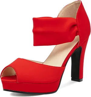 GATUXUS Women's Chunky High Heels Sandals Open Toe Platform Ankle Strappy Sandals Dress Shoes