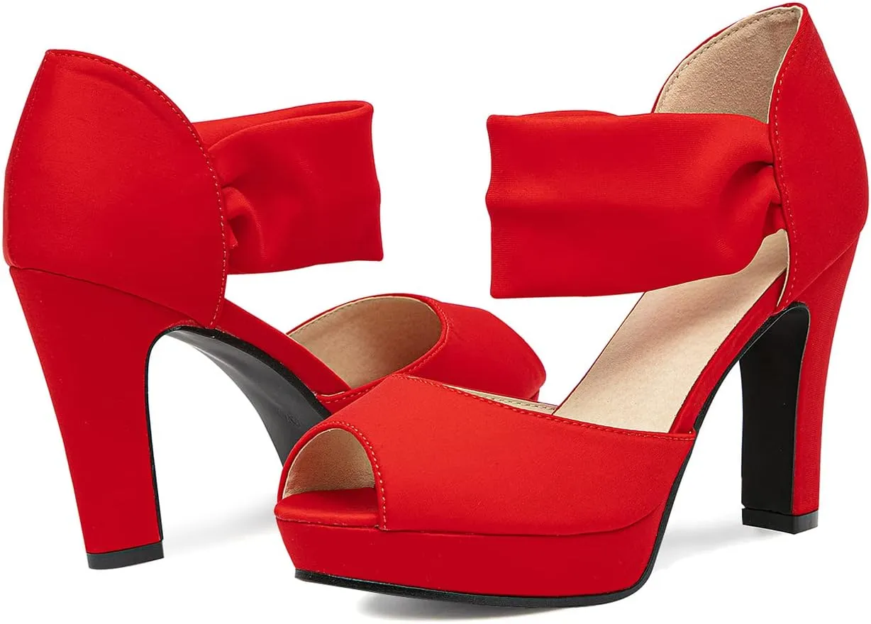 GATUXUS Women's Chunky High Heels Sandals Open Toe Platform Ankle Strappy Sandals Dress Shoes