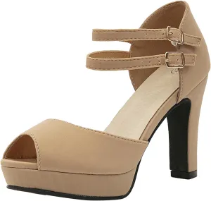 GATUXUS Women's Chunky High Heels Sandals Open Toe Platform Ankle Strappy Sandals Dress Shoes