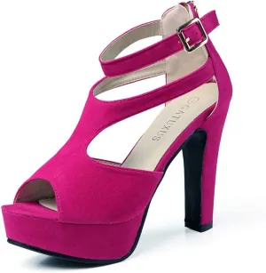 GATUXUS Women's Platform Chunky High Heels Sandals Open Toe Ankle Strap Sexy Dress Sandals Pumps Summer Shoes