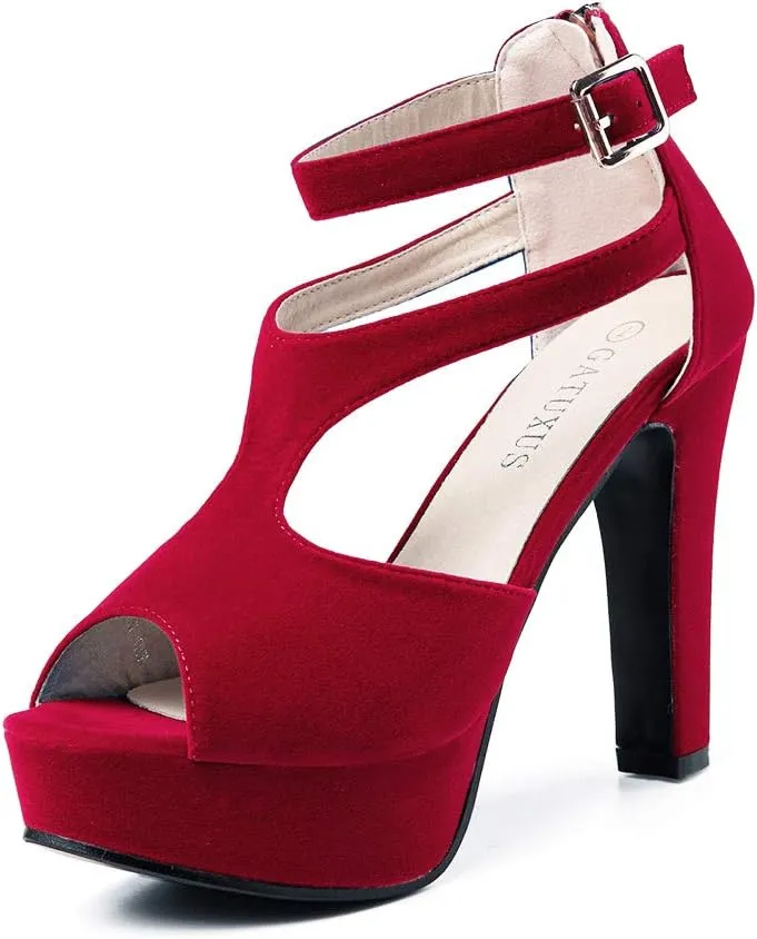 GATUXUS Women's Platform Chunky High Heels Sandals Open Toe Ankle Strap Sexy Dress Sandals Pumps Summer Shoes