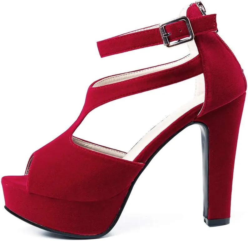 GATUXUS Women's Platform Chunky High Heels Sandals Open Toe Ankle Strap Sexy Dress Sandals Pumps Summer Shoes