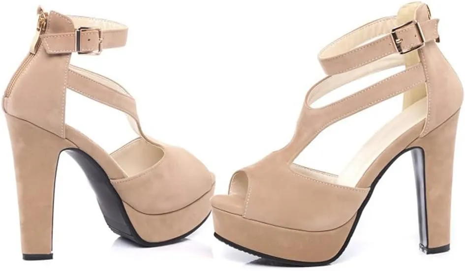 GATUXUS Women's Platform Chunky High Heels Sandals Open Toe Ankle Strap Sexy Dress Sandals Pumps Summer Shoes