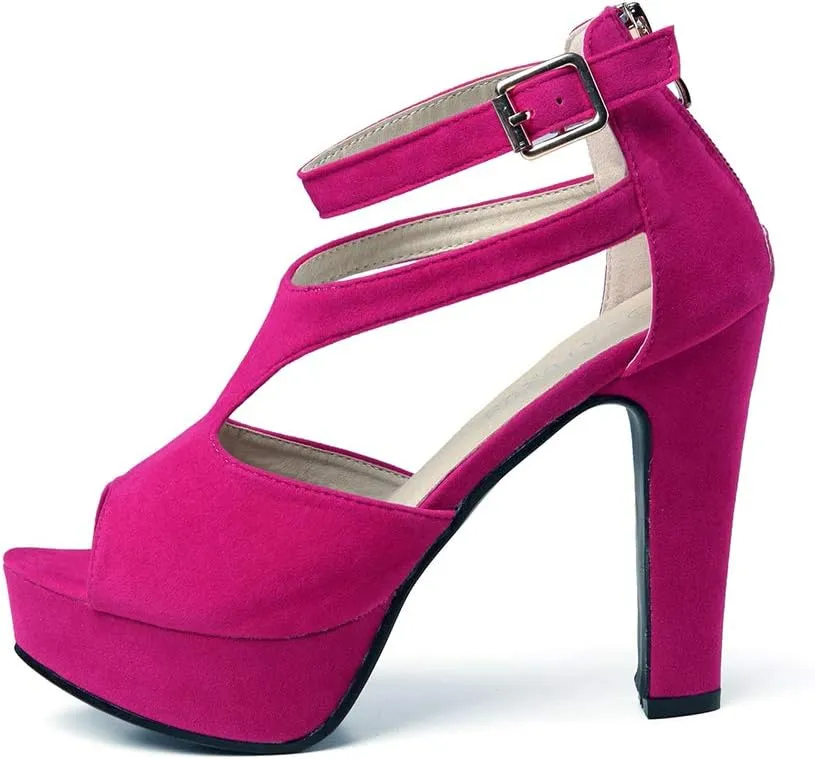 GATUXUS Women's Platform Chunky High Heels Sandals Open Toe Ankle Strap Sexy Dress Sandals Pumps Summer Shoes