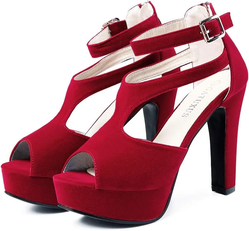 GATUXUS Women's Platform Chunky High Heels Sandals Open Toe Ankle Strap Sexy Dress Sandals Pumps Summer Shoes