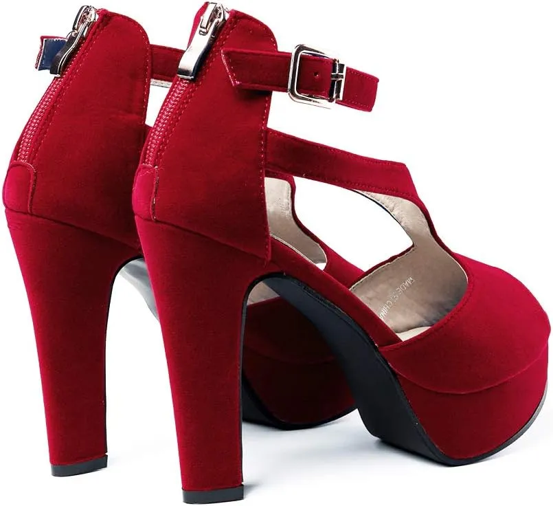 GATUXUS Women's Platform Chunky High Heels Sandals Open Toe Ankle Strap Sexy Dress Sandals Pumps Summer Shoes