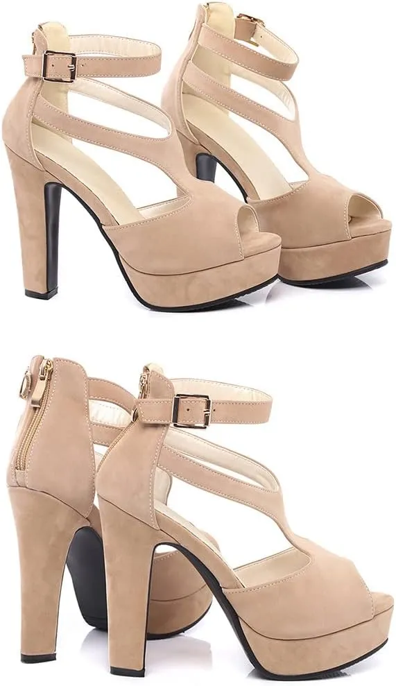 GATUXUS Women's Platform Chunky High Heels Sandals Open Toe Ankle Strap Sexy Dress Sandals Pumps Summer Shoes