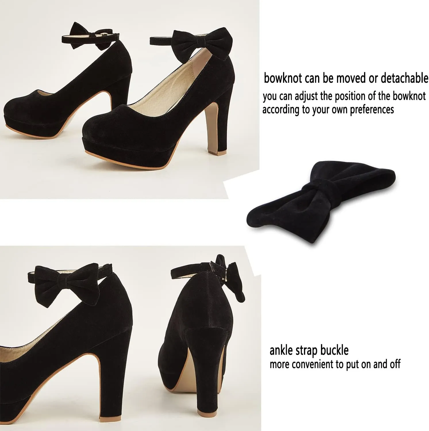 GATUXUS Women's Platform High Heel Dress Pumps Ankle Strap Bow Chunky Heels Shoes for Party Wedding Prom