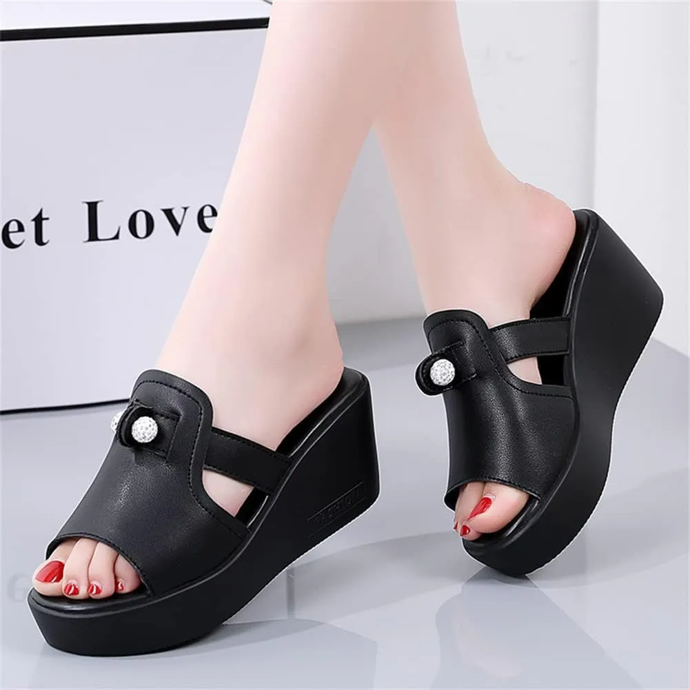 GEXECEUSS Womens Wedge Sandals Slope Heel Thick Bottom Slip On Slippers Non Slip Vintage Open Toe Sandals for Street Work School Beach