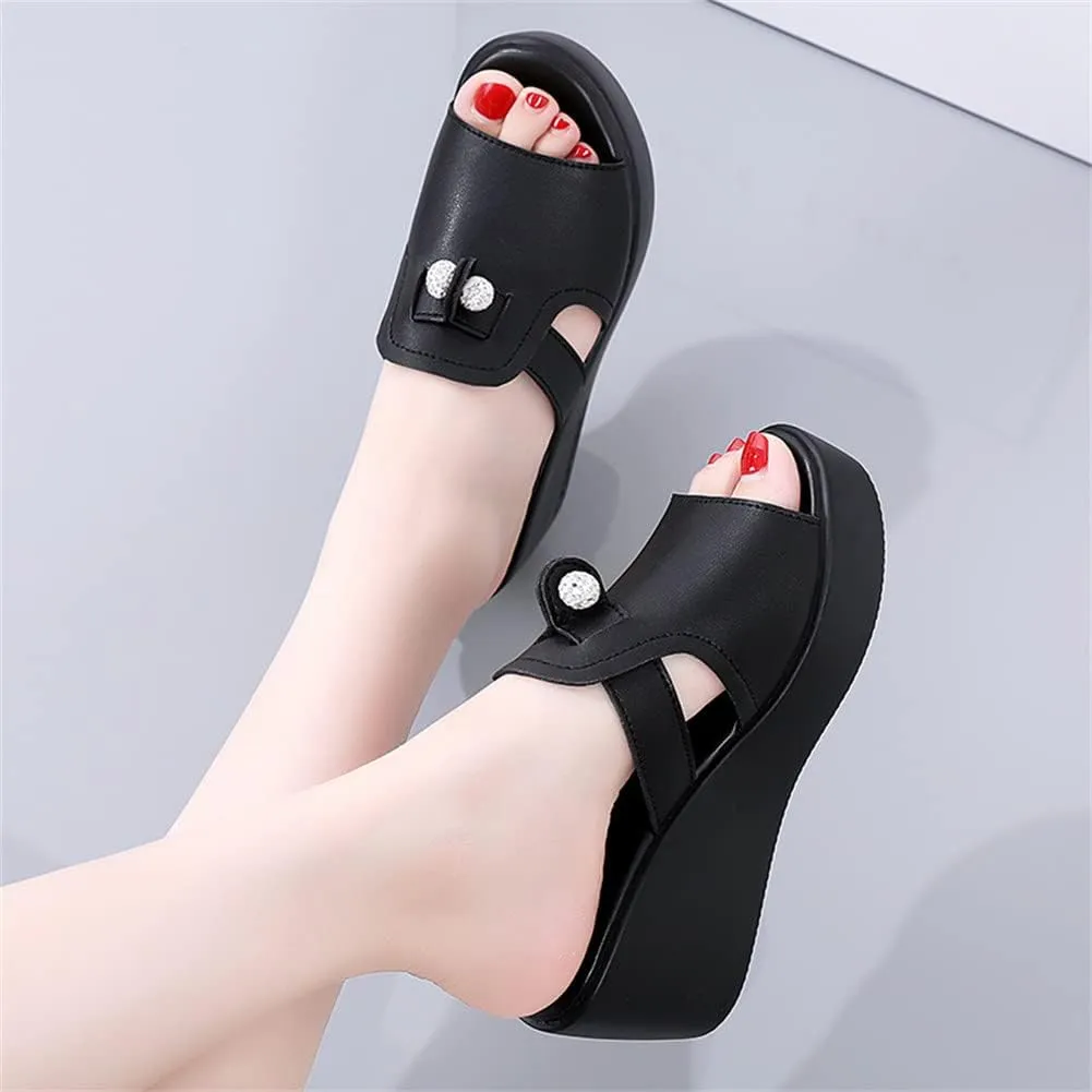 GEXECEUSS Womens Wedge Sandals Slope Heel Thick Bottom Slip On Slippers Non Slip Vintage Open Toe Sandals for Street Work School Beach