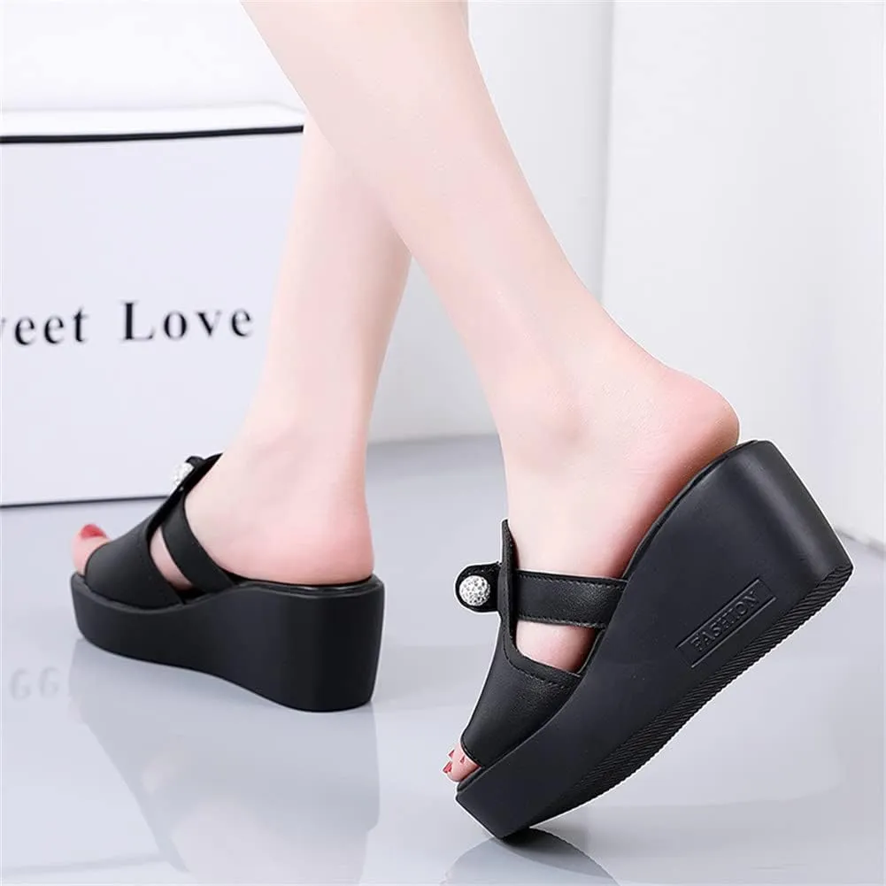 GEXECEUSS Womens Wedge Sandals Slope Heel Thick Bottom Slip On Slippers Non Slip Vintage Open Toe Sandals for Street Work School Beach