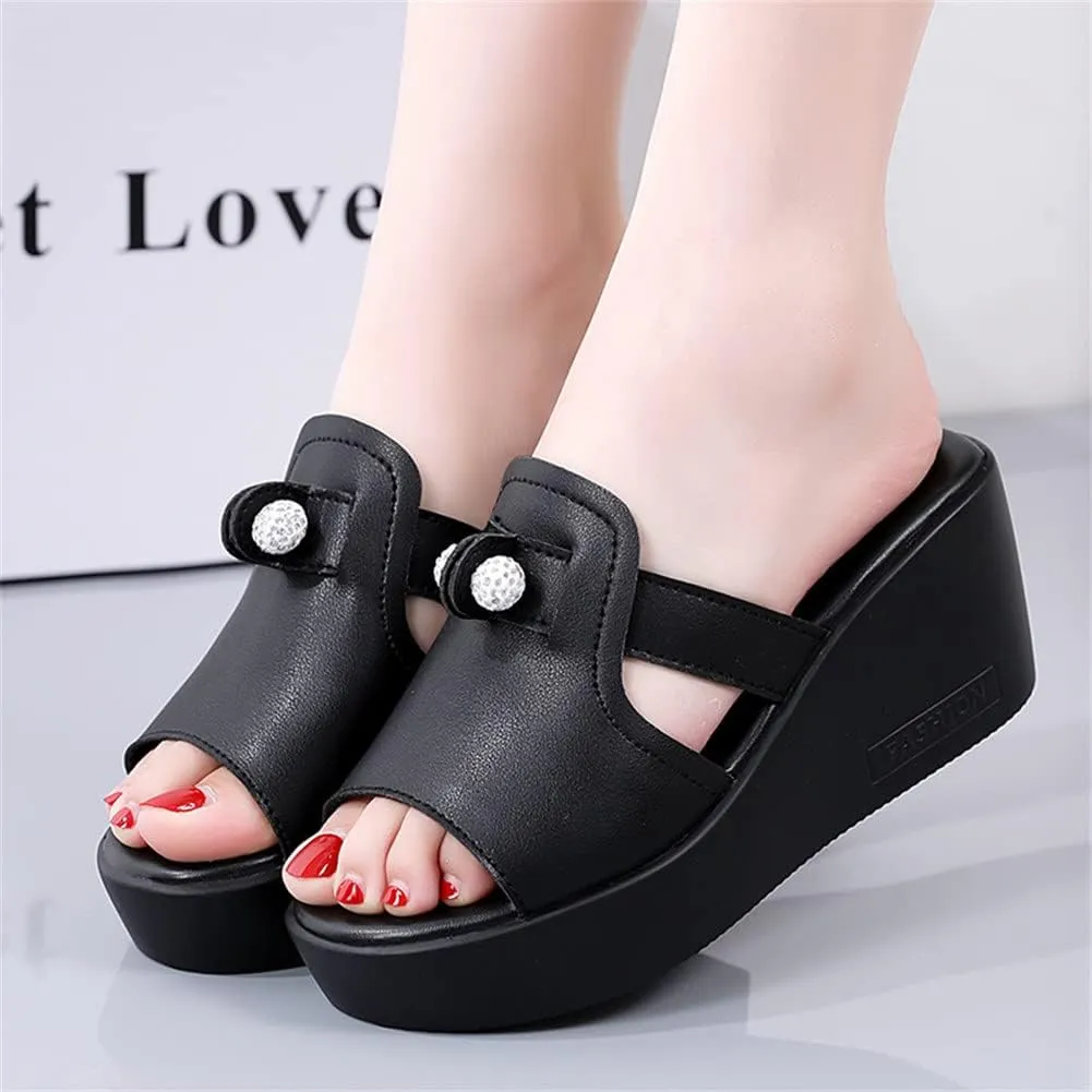GEXECEUSS Womens Wedge Sandals Slope Heel Thick Bottom Slip On Slippers Non Slip Vintage Open Toe Sandals for Street Work School Beach
