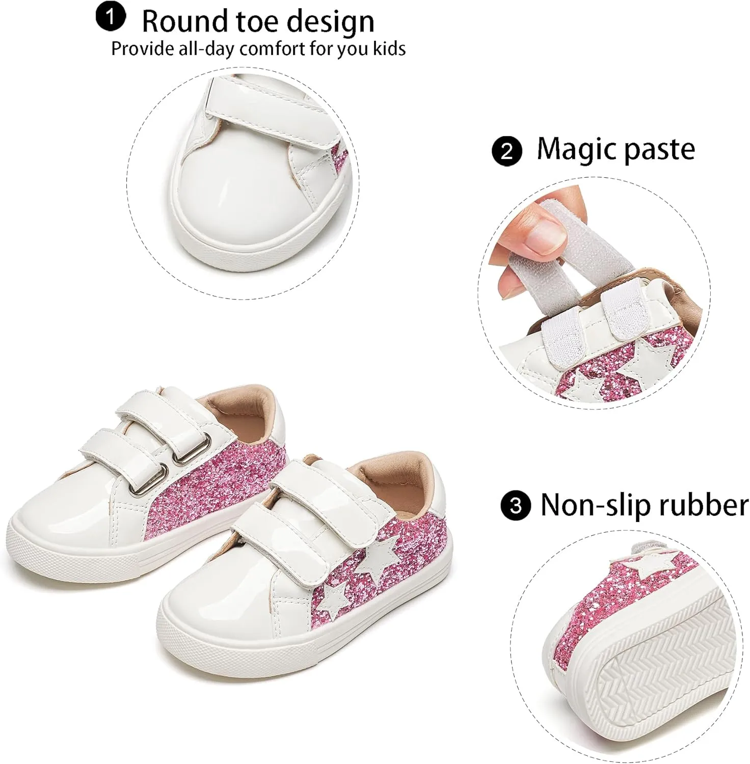 GINFIVE Toddler Girls Sneakers Little Girls Slip On Shoes School Sneakers Toddler