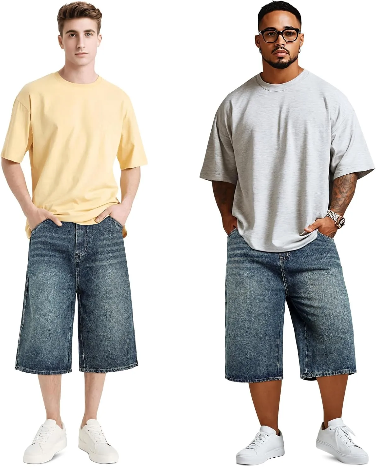 GINGTTO Mens Baggy Jean Shorts Loose Fit Long Denim Shorts Below Knee 15 Inch Inseam