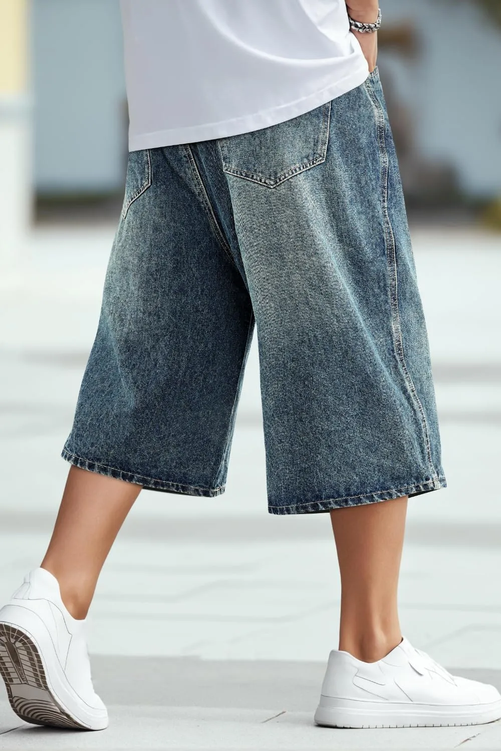 GINGTTO Mens Baggy Jean Shorts Loose Fit Long Denim Shorts Below Knee 15 Inch Inseam