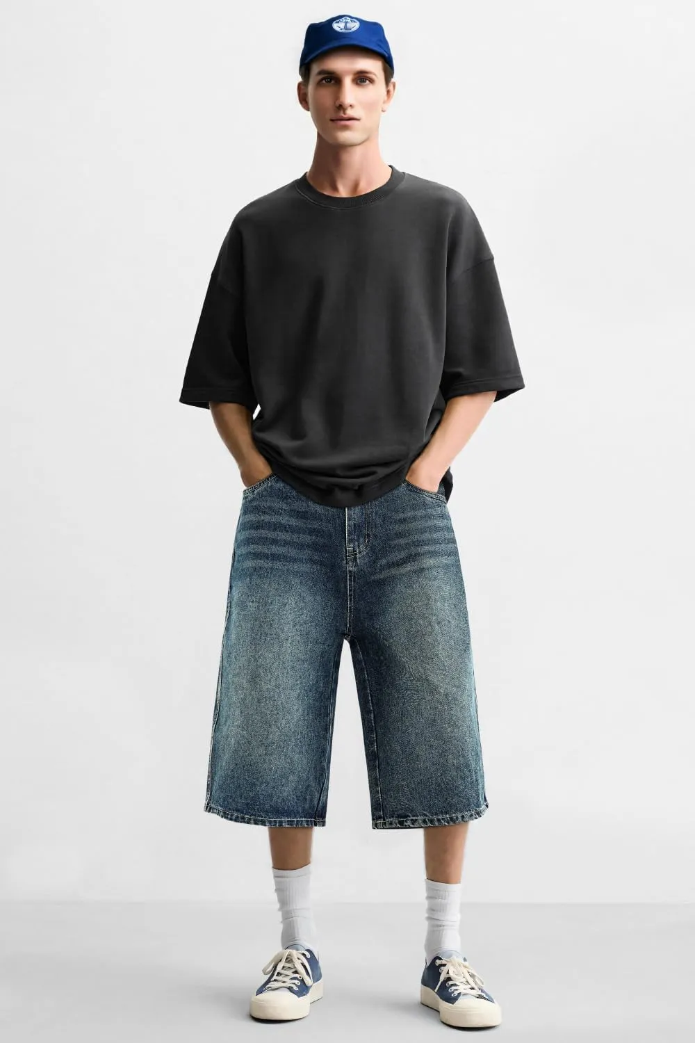 GINGTTO Mens Baggy Jean Shorts Loose Fit Long Denim Shorts Below Knee 15 Inch Inseam