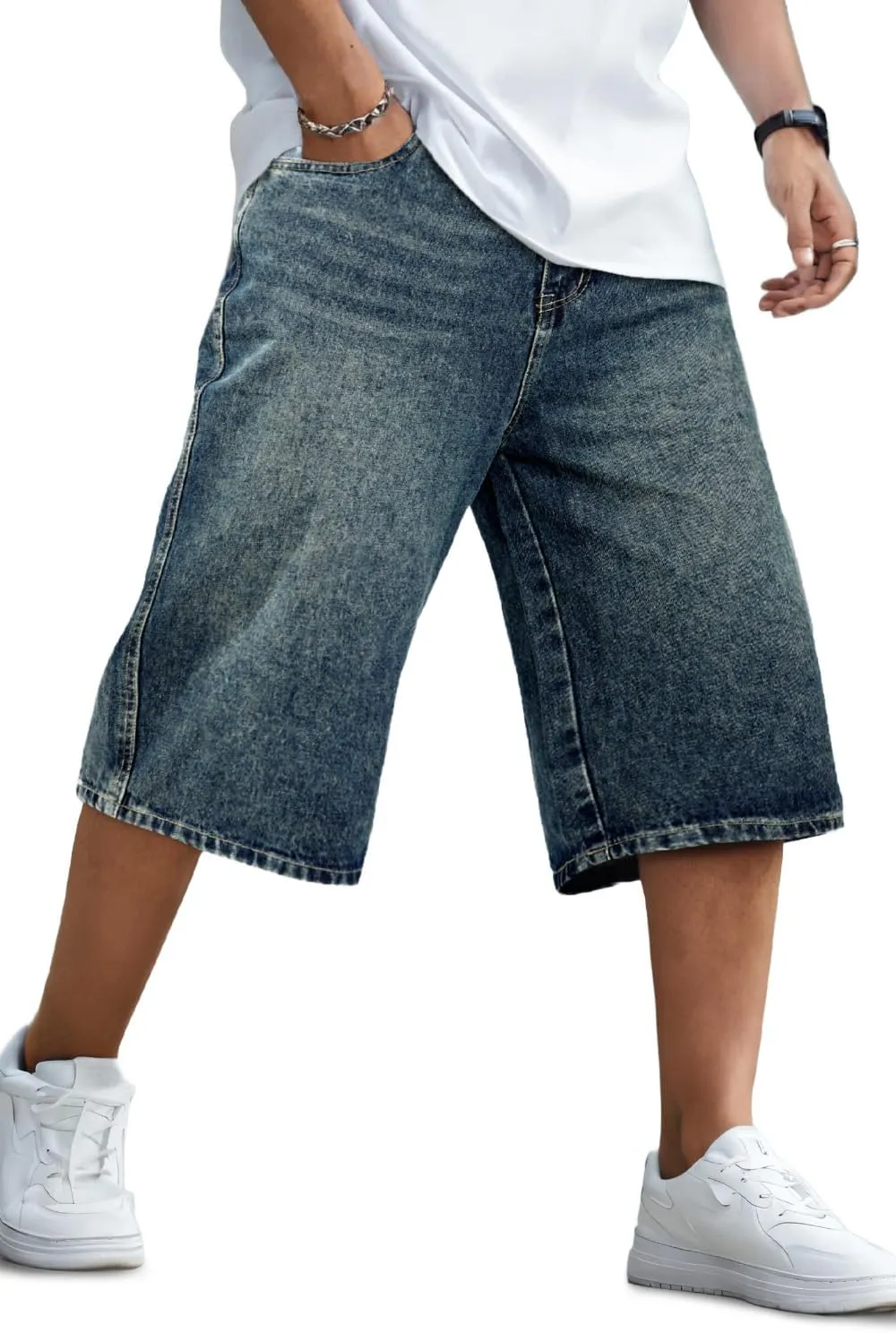 GINGTTO Mens Baggy Jean Shorts Loose Fit Long Denim Shorts Below Knee 15 Inch Inseam