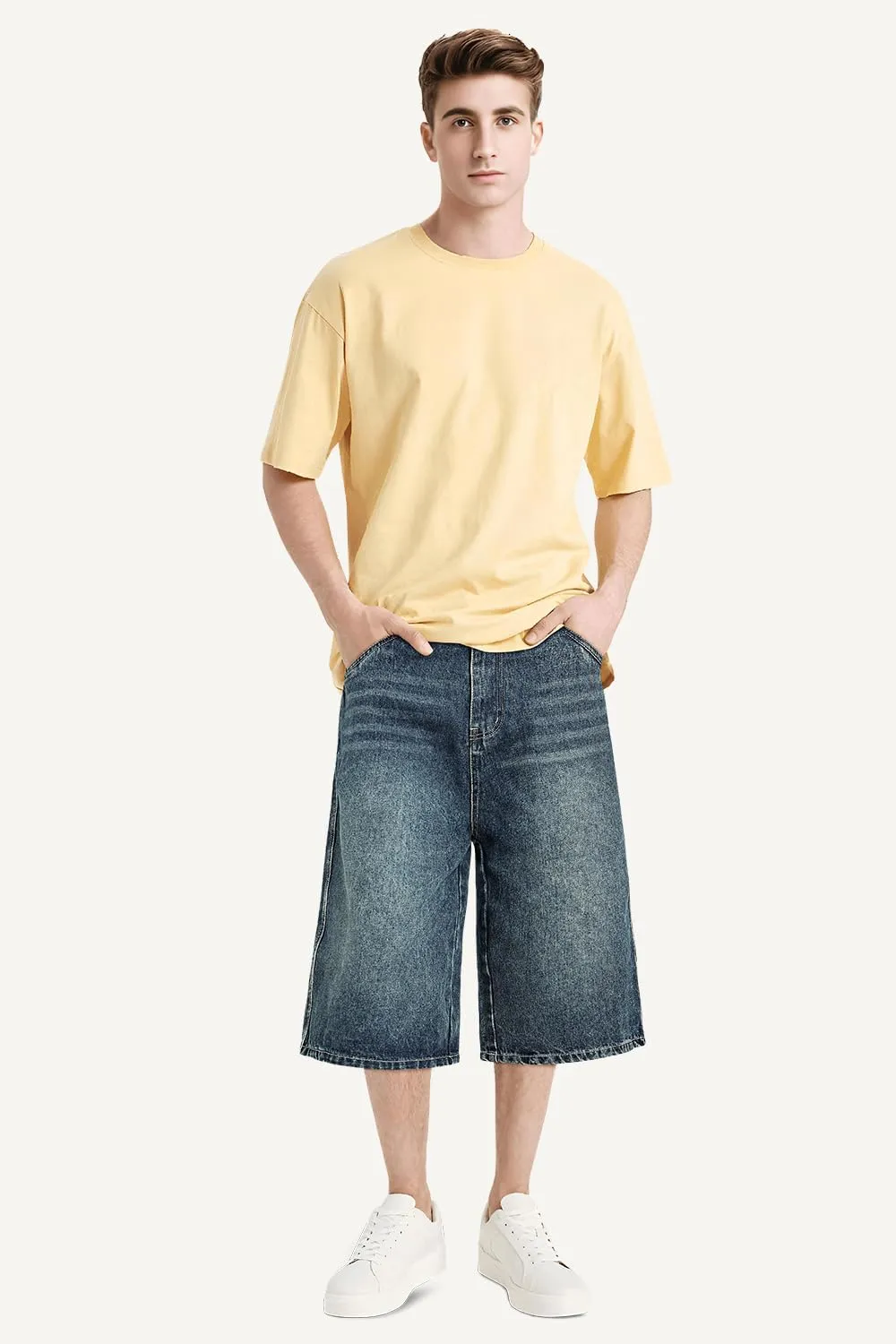 GINGTTO Mens Baggy Jean Shorts Loose Fit Long Denim Shorts Below Knee 15 Inch Inseam
