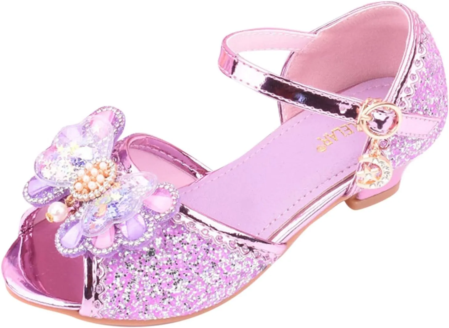 Girls Glitter Sandals Low Heels Shiny Dress Shoes with Bow Party Wedding Flower Girl Shoe for Toddler Baby