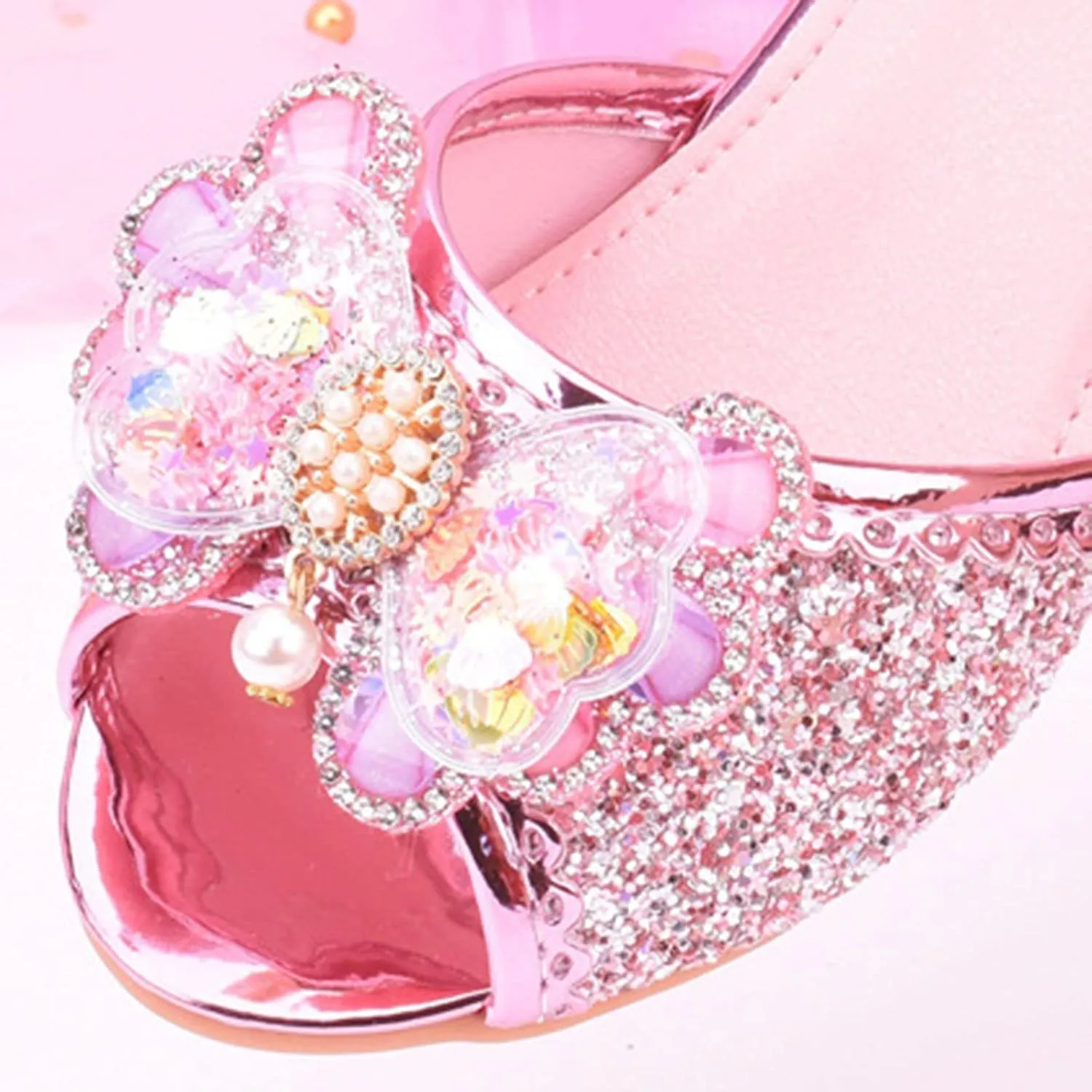 Girls Glitter Sandals Low Heels Shiny Dress Shoes with Bow Party Wedding Flower Girl Shoe for Toddler Baby