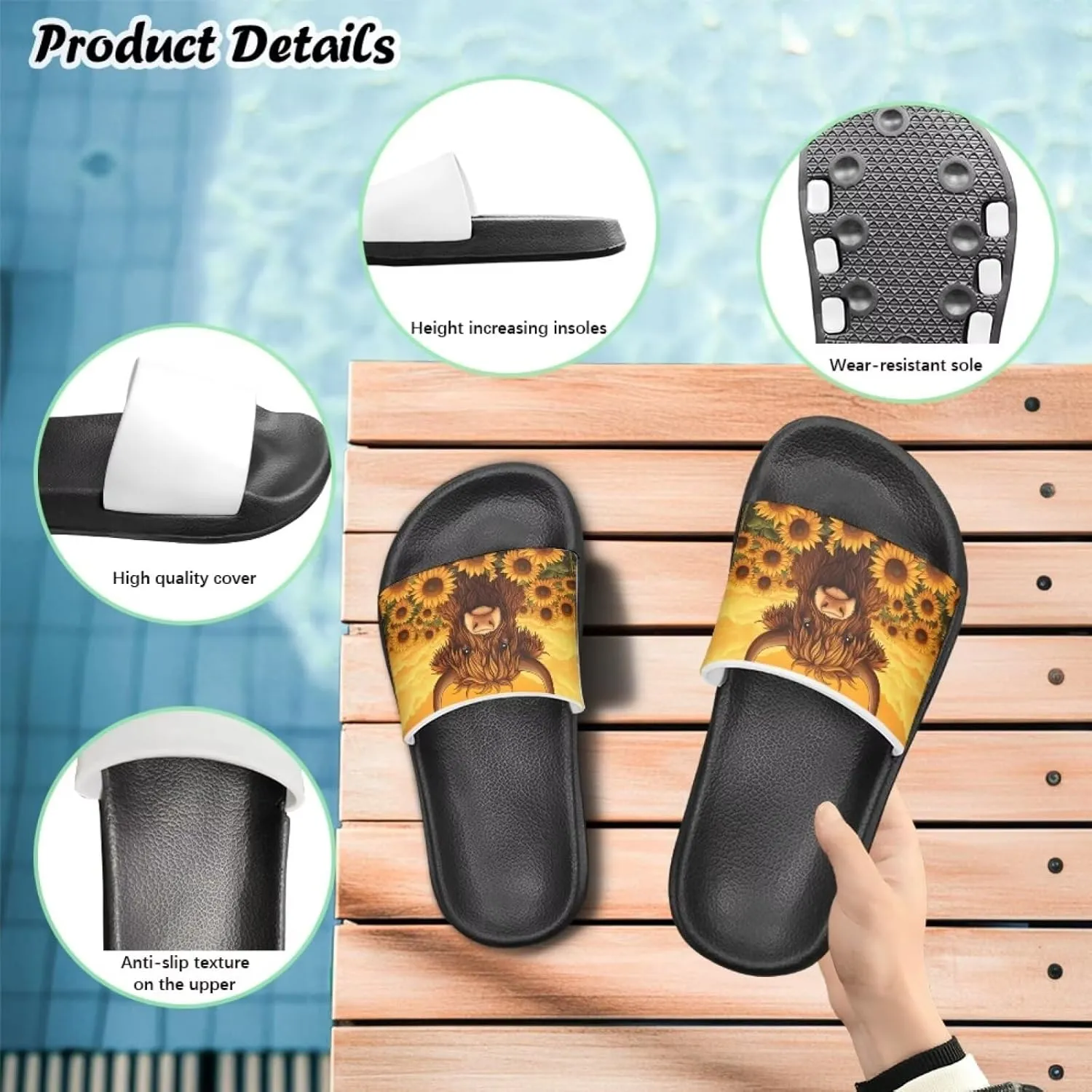 Girls Slip-On Sandals Lightweight Summer Slippers Non Slip Shower Shoes for Kids
