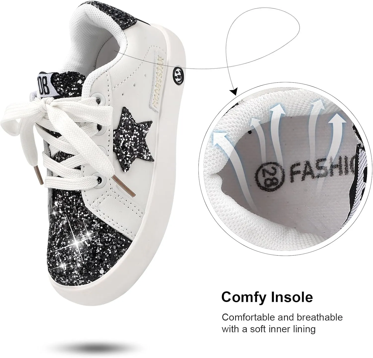 Girls Sneakers Glitter Tennis Shoes Lightweight Non-Slip Running Walking Shoes for Toddler/Little Kid/Big Kid