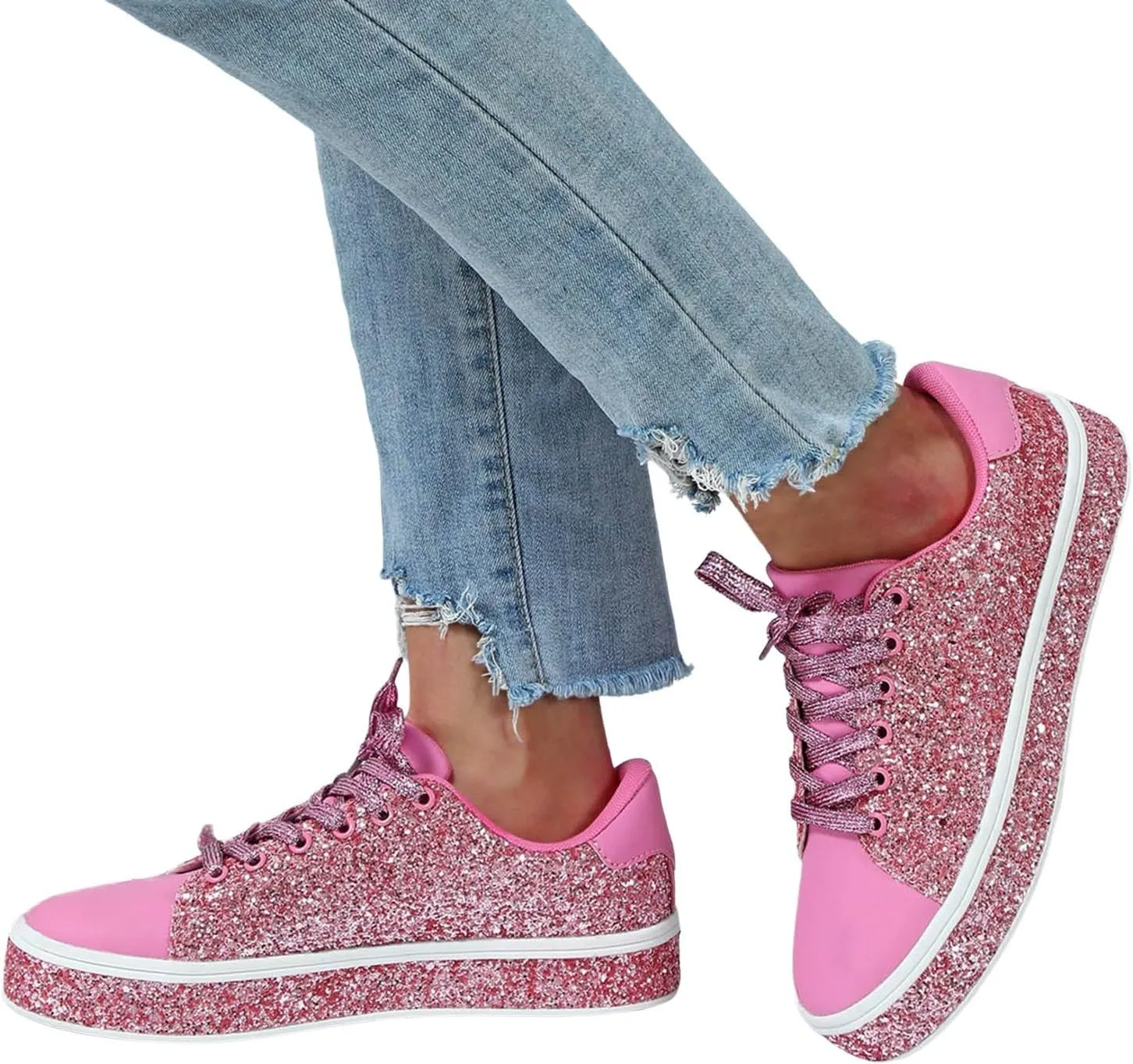 Glitter Sneakers for Women Women Glitter Sneakers Fashion Shiny Sparkle Sneakers Comfortable Lace Up Walking Shoes Cute