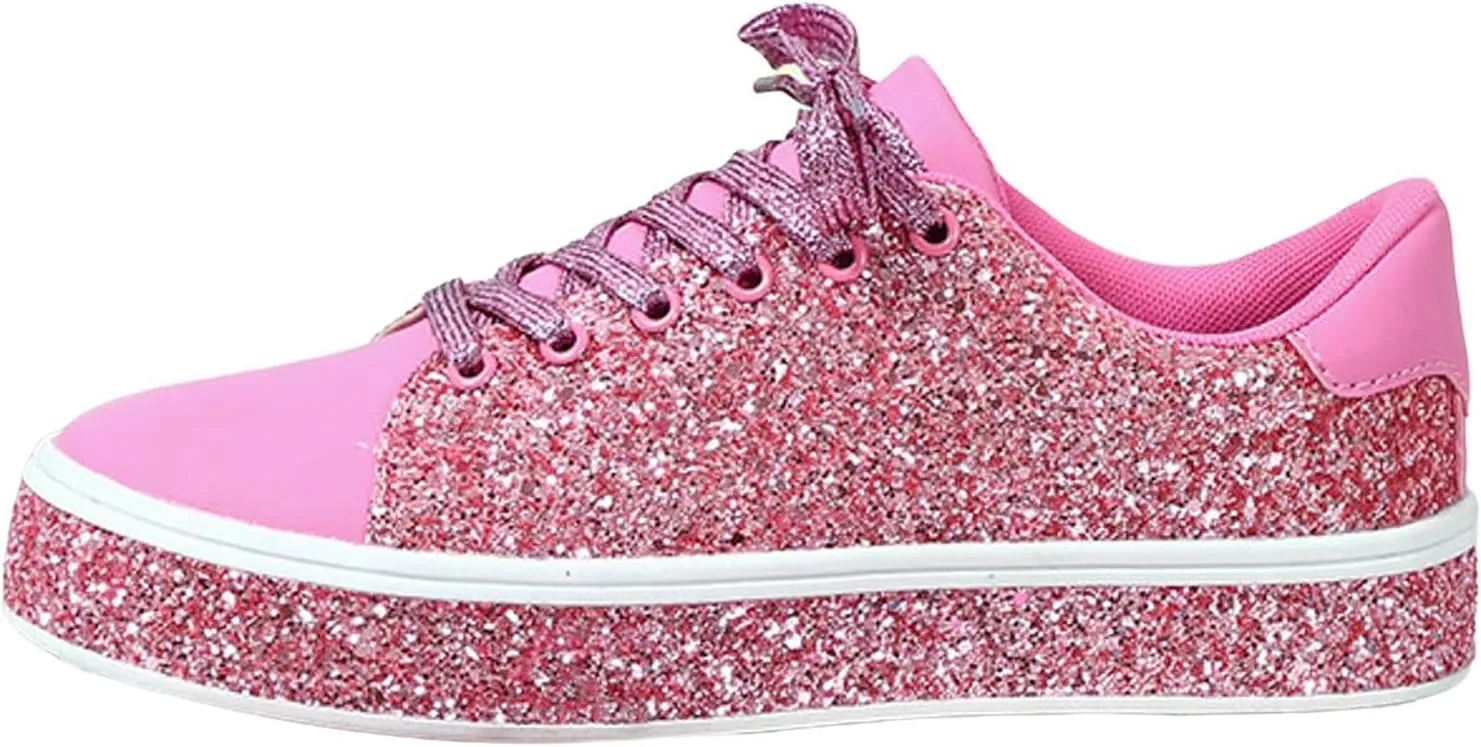 Glitter Sneakers for Women Women Glitter Sneakers Fashion Shiny Sparkle Sneakers Comfortable Lace Up Walking Shoes Cute