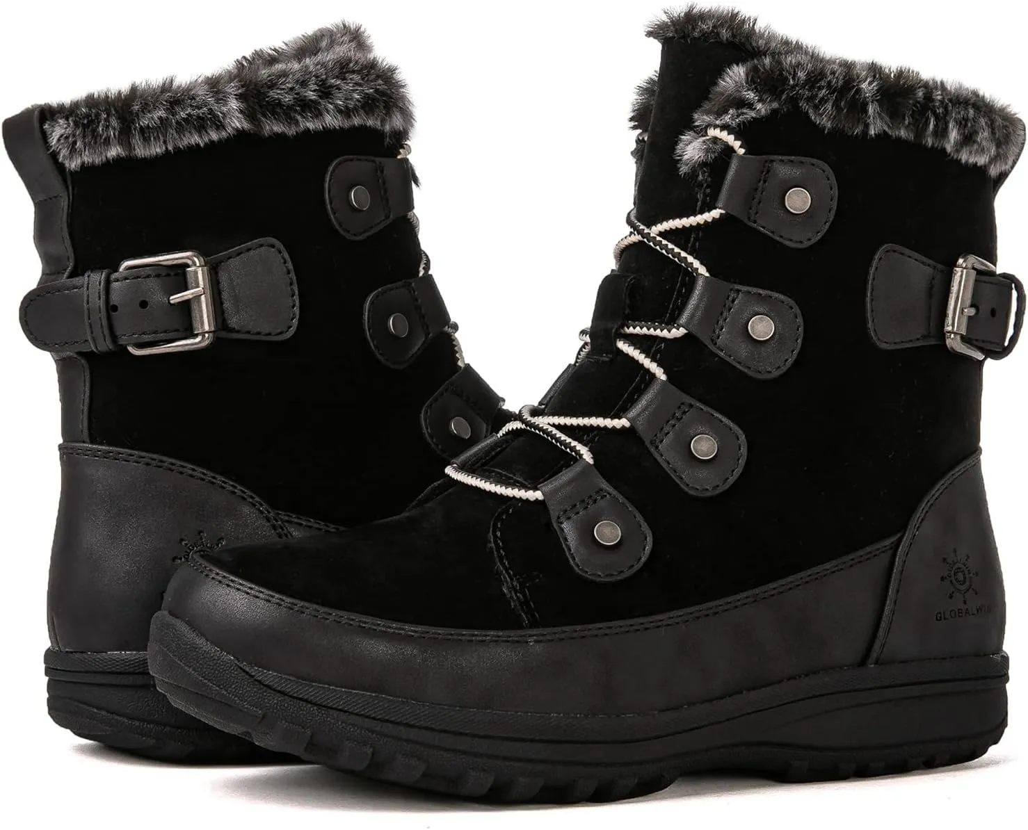 GLOBALWIN Women's Snow Boots Mid Calf Warm Winter Fashion Boots Comfortable Lace-UpWaterproof Boots Insulated Non-Slip Outdoor Shoes for Women